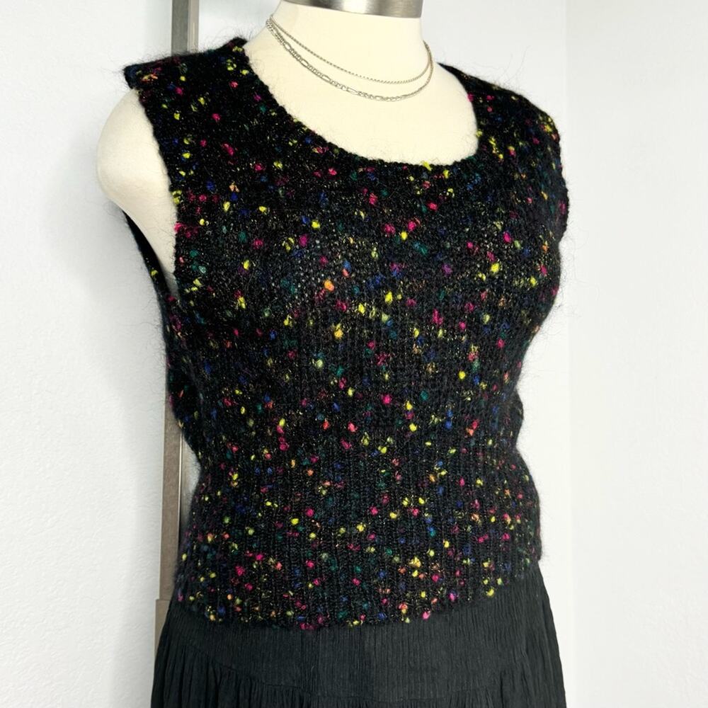 Vintage Mohair Blend Fuzzy Tank Top Vest Confetti Knit Stefano Basics Size Large